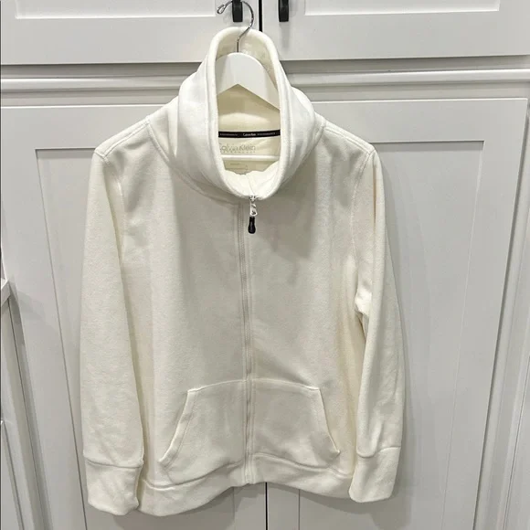 Calvin Klein Performance Women's 1X Full-Zip Hooded Fleece Jacket Winter White - Picture 2 of 13